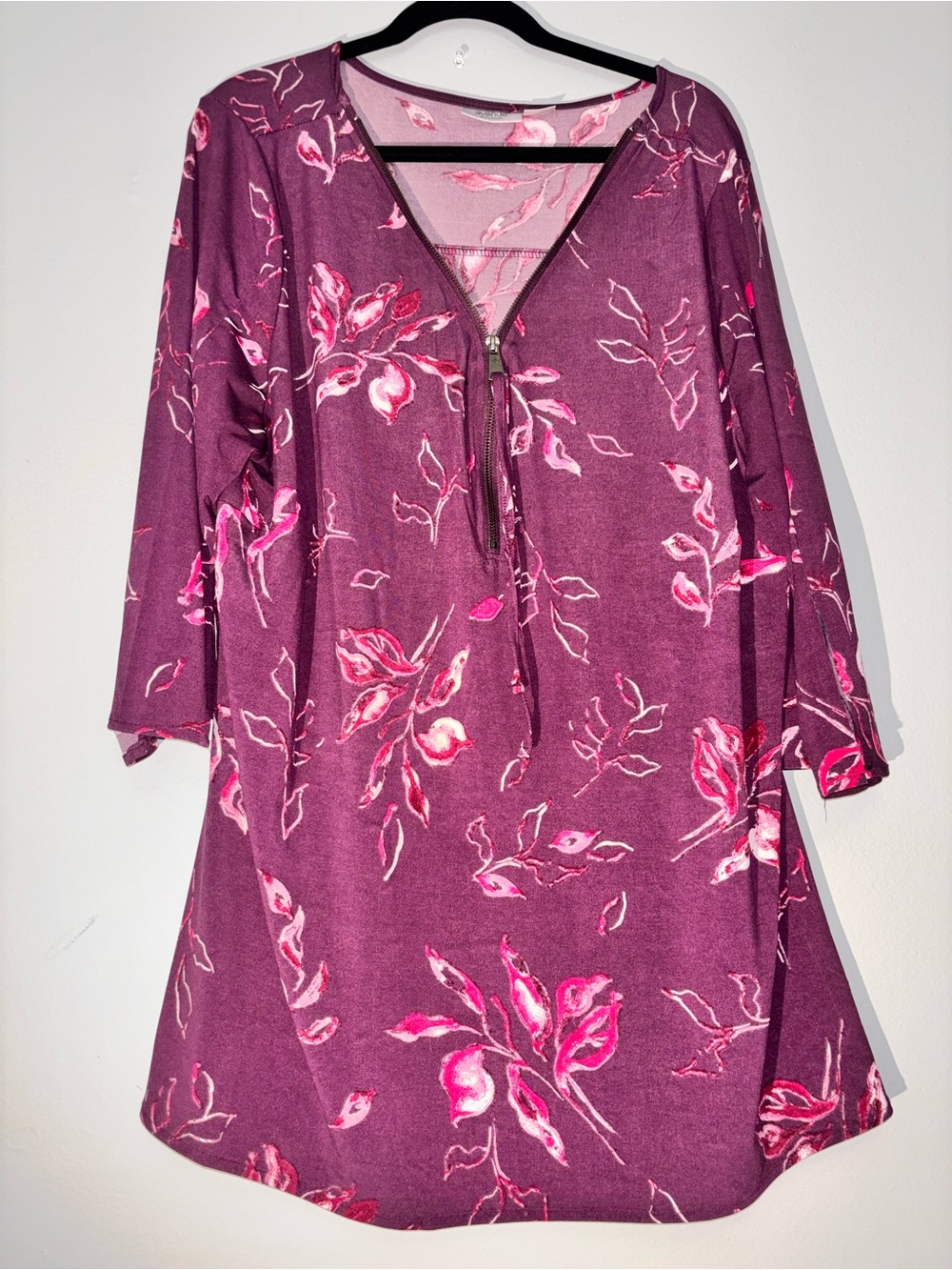 Avenue Plum Floral Long Sleeve zippered V-Neck Tunic